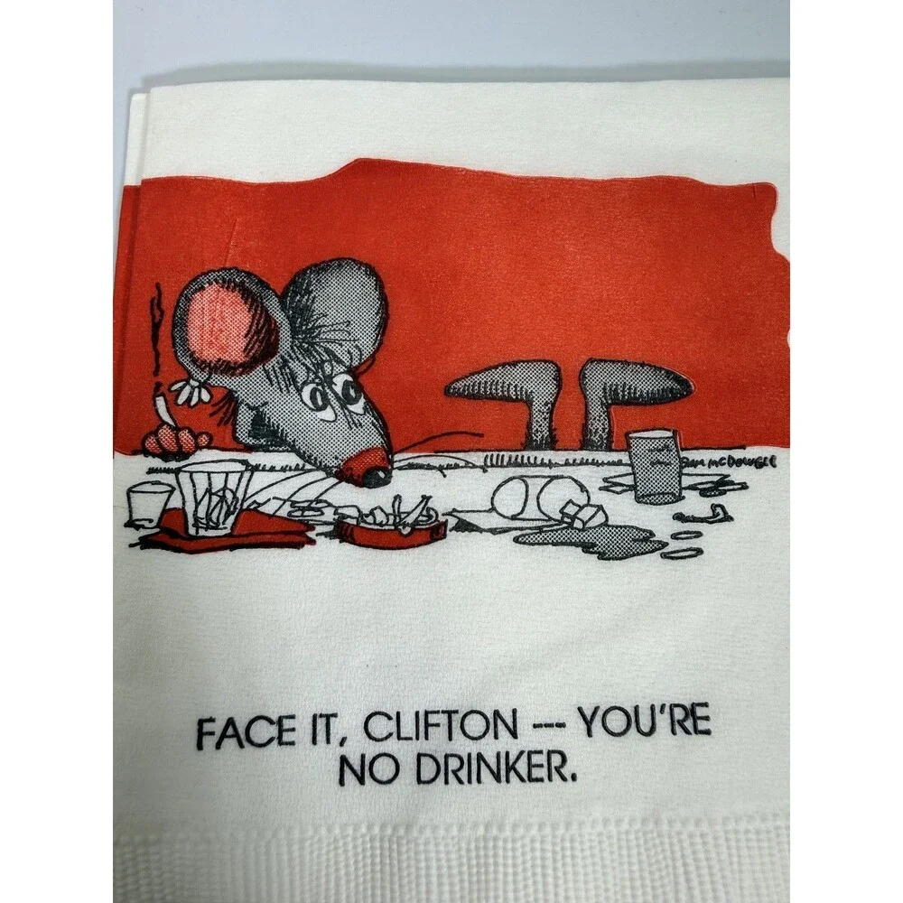 Vintage 1989 Set 16 Sam McDowell Clifton Mouse Funny Cocktail Napkins Contempo